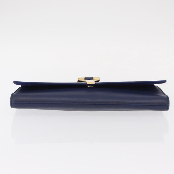 SAINT LAURENT Y line Clutch Bag Leather Blue Gold Auth 157238V