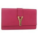 SAINT LAURENT Y line Clutch Bag Leather Pink Gold Auth 157239V-1