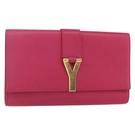 SAINT LAURENT Y line Clutch Bag Leather Pink Gold Auth 157239V