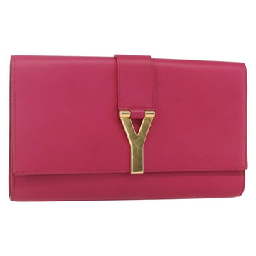 SAINT LAURENT Y line Clutch Bag Leather Pink Gold Auth 157239V