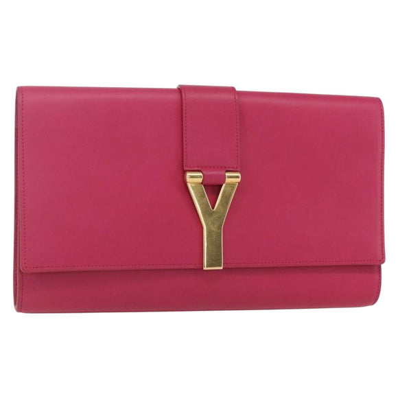 SAINT LAURENT Y line Clutch Bag Leather Pink Gold Auth 157239V