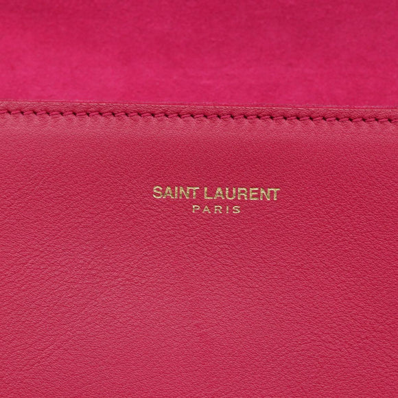 SAINT LAURENT Y line Clutch Bag Leather Pink Gold Auth 157239V