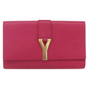 SAINT LAURENT Y line Clutch Bag Leather Pink Gold Auth 157239V-2