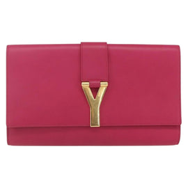SAINT LAURENT Y line Clutch Bag Leather Pink Gold Auth 157239V - 0