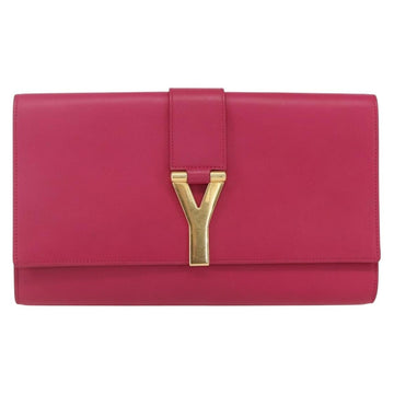 SAINT LAURENT Y line Clutch Bag Leather Pink Gold Auth 157239V - 0
