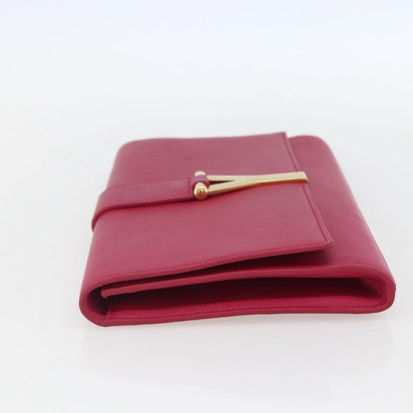 SAINT LAURENT Y line Clutch Bag Leather Pink Gold Auth 157239V