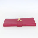 SAINT LAURENT Y line Clutch Bag Leather Pink Gold Auth 157239V-6