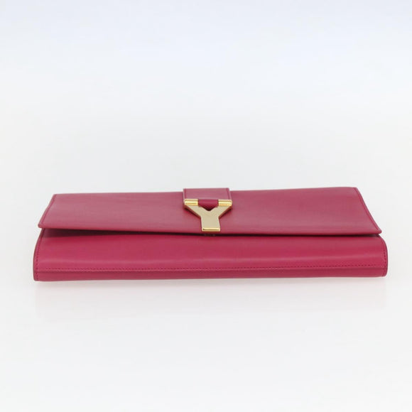 SAINT LAURENT Y line Clutch Bag Leather Pink Gold Auth 157239V