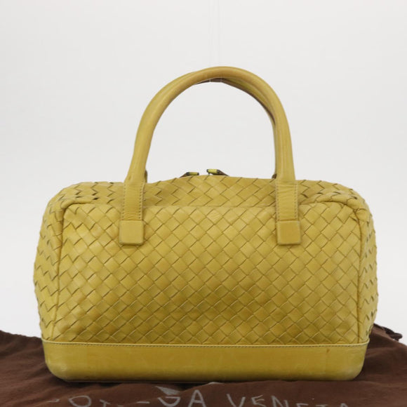 BOTTEGA VENETA INTRECCIATO Hand Bag Leather Yellow Silver Auth 157240