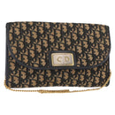 Christian Dior Trotter Canvas Chain Shoulder Bag Navy Gold Auth 157241-1