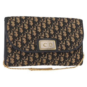 Christian Dior Trotter Canvas Chain Shoulder Bag Navy Gold Auth 157241