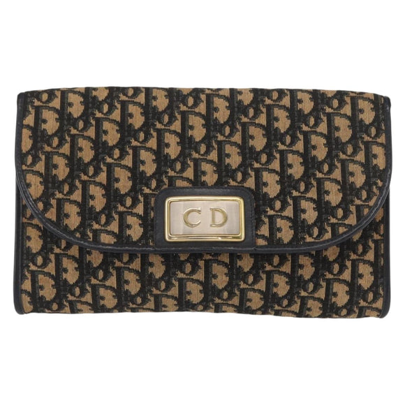 Christian Dior Trotter Canvas Chain Shoulder Bag Navy Gold Auth 157241