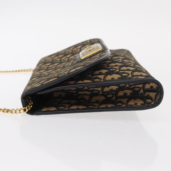 Christian Dior Trotter Canvas Chain Shoulder Bag Navy Gold Auth 157241