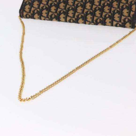 Christian Dior Trotter Canvas Chain Shoulder Bag Navy Gold Auth 157241