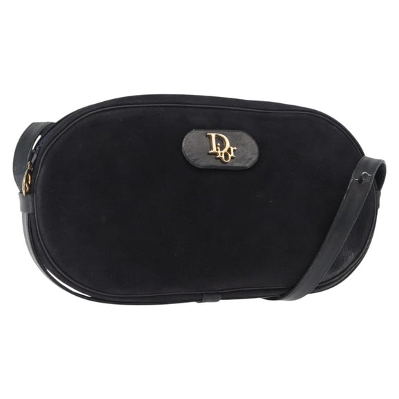 Christian Dior Shoulder Bag Suede Black Gold Auth 157242