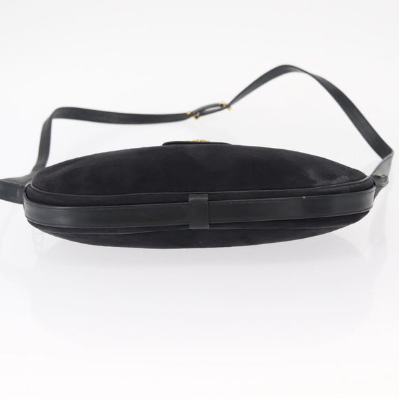 Christian Dior Shoulder Bag Suede Black Gold Auth 157242
