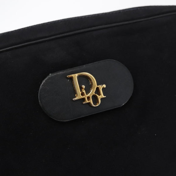 Christian Dior Shoulder Bag Suede Black Gold Auth 157242