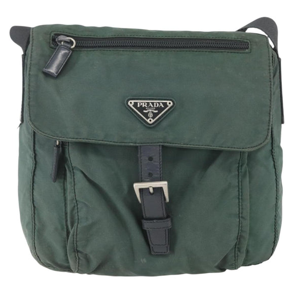 PRADA Shoulder Bag Nylon Green Silver Auth 157249