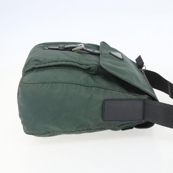 PRADA Shoulder Bag Nylon Green Silver Auth 157249