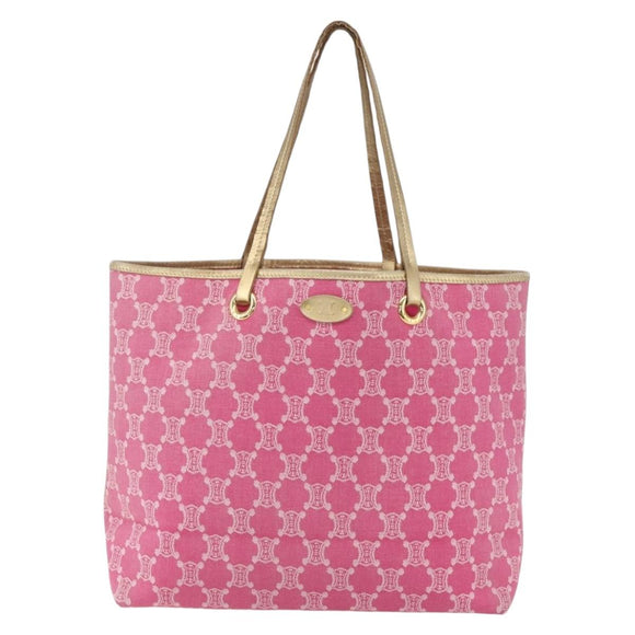 CELINE Paris Macadam Tote Bag Denim Pink Gold Auth 157252