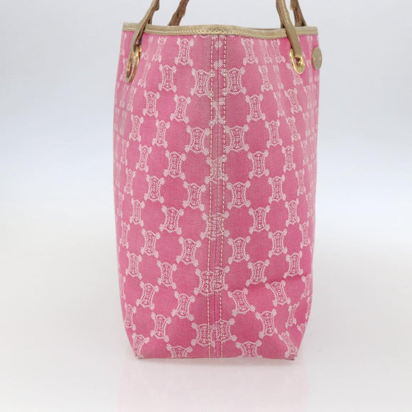 CELINE Paris Macadam Tote Bag Denim Pink Gold Auth 157252