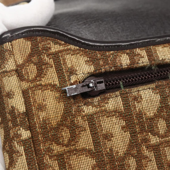 Christian Dior Trotter Canvas Shoulder Bag Beige Gold Auth 157258
