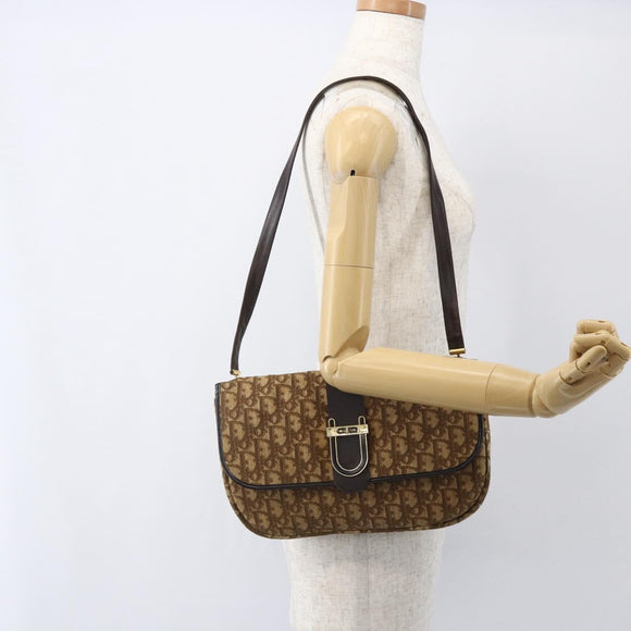 Christian Dior Trotter Canvas Shoulder Bag Beige Gold Auth 157258
