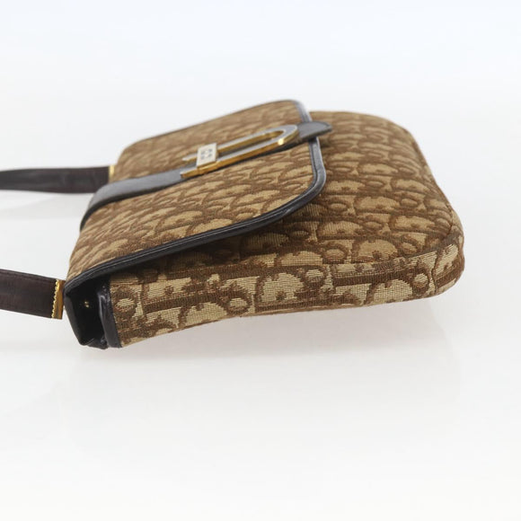 Christian Dior Trotter Canvas Shoulder Bag Beige Gold Auth 157258
