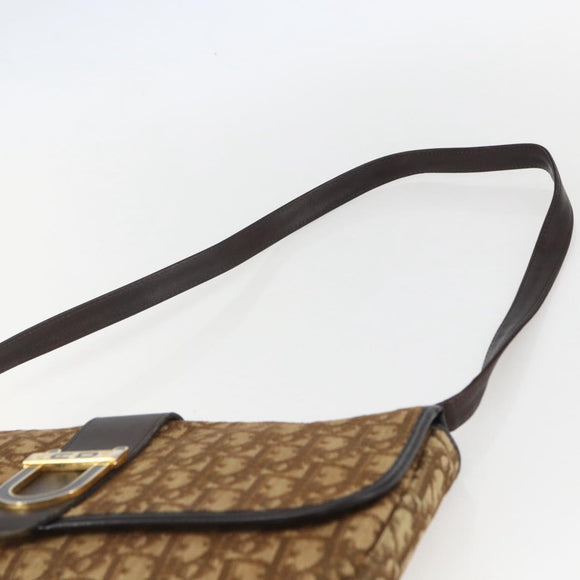 Christian Dior Trotter Canvas Shoulder Bag Beige Gold Auth 157258