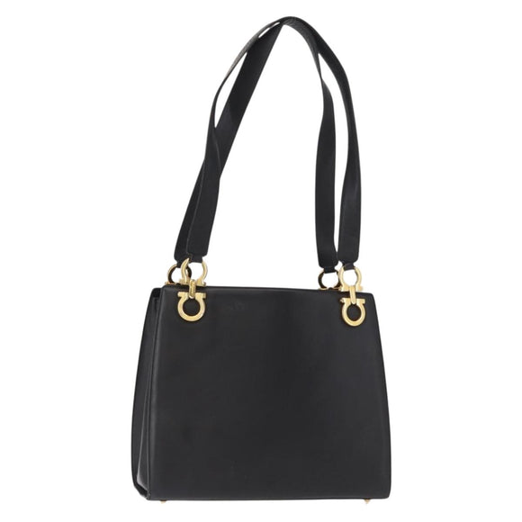 Salvatore Ferragamo Gancini Tote Bag Leather Black Gold Auth 157259