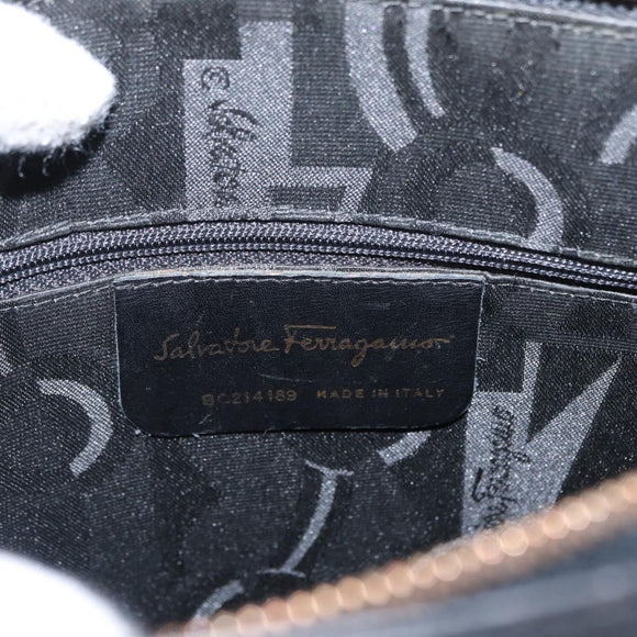 Salvatore Ferragamo Gancini Tote Bag Leather Black Gold Auth 157259