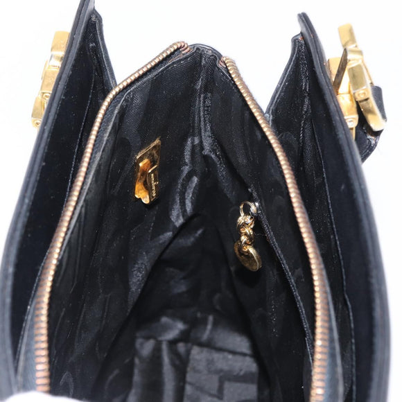 Salvatore Ferragamo Gancini Tote Bag Leather Black Gold Auth 157259