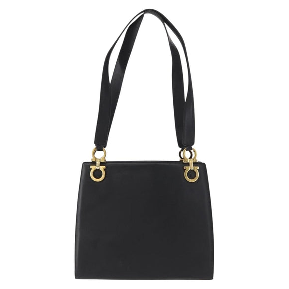 Salvatore Ferragamo Gancini Tote Bag Leather Black Gold Auth 157259