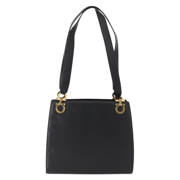 Salvatore Ferragamo Gancini Tote Bag Leather Black Gold Auth 157259