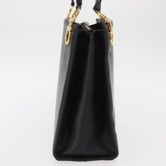 Salvatore Ferragamo Gancini Tote Bag Leather Black Gold Auth 157259