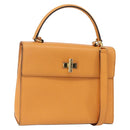 CELINE Hand Bag Leather 2way Orange Gold Auth 157260-1