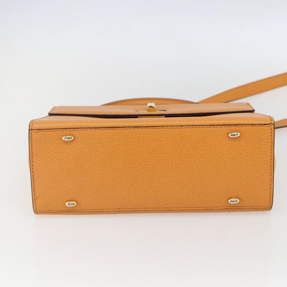 CELINE Hand Bag Leather 2way Orange Gold Auth 157260