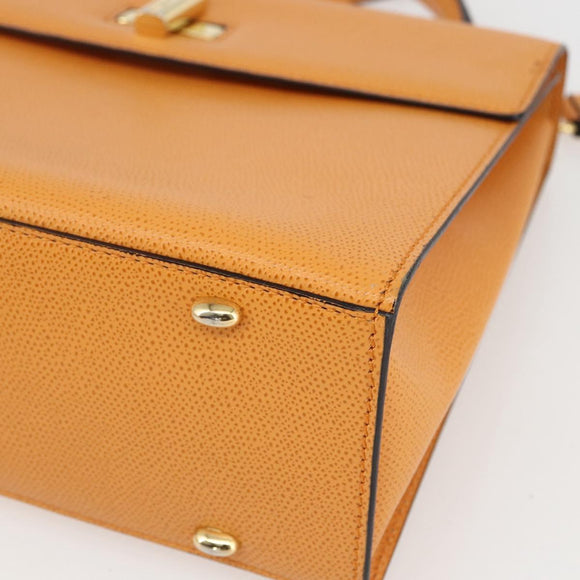 CELINE Hand Bag Leather 2way Orange Gold Auth 157260