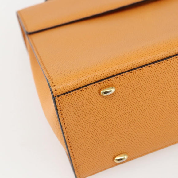 CELINE Hand Bag Leather 2way Orange Gold Auth 157260