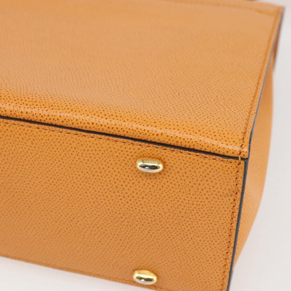 CELINE Hand Bag Leather 2way Orange Gold Auth 157260