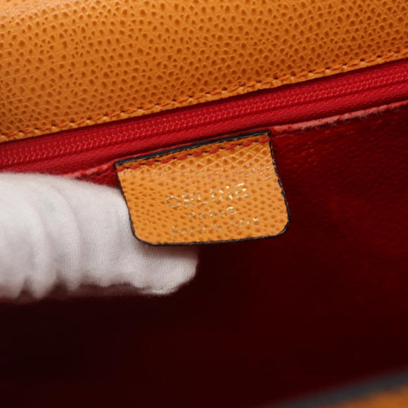 CELINE Hand Bag Leather 2way Orange Gold Auth 157260