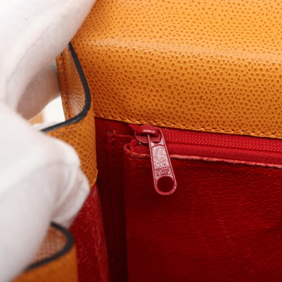 CELINE Hand Bag Leather 2way Orange Gold Auth 157260