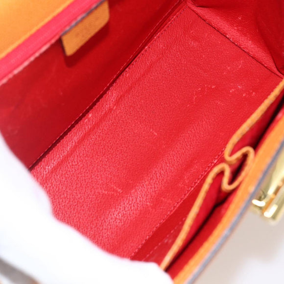 CELINE Hand Bag Leather 2way Orange Gold Auth 157260