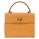 CELINE Hand Bag Leather 2way Orange Gold Auth 157260-13