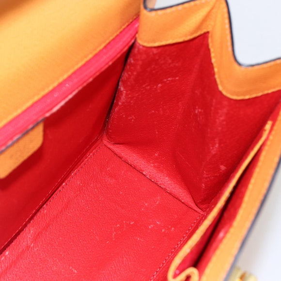 CELINE Hand Bag Leather 2way Orange Gold Auth 157260