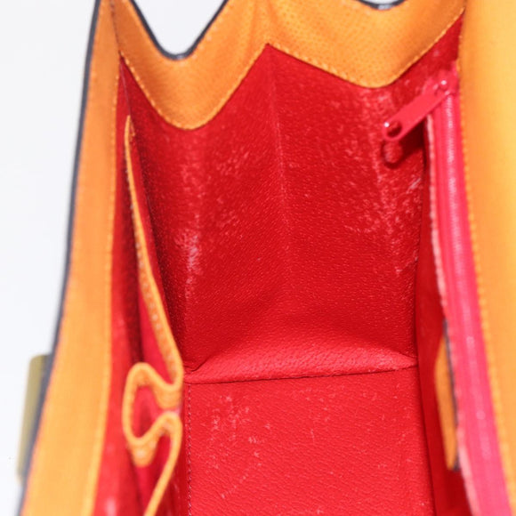 CELINE Hand Bag Leather 2way Orange Gold Auth 157260