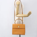 CELINE Hand Bag Leather 2way Orange Gold Auth 157260-25