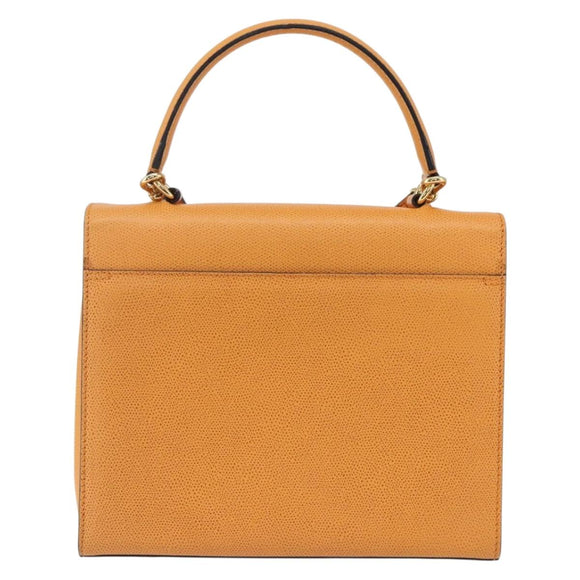 CELINE Hand Bag Leather 2way Orange Gold Auth 157260