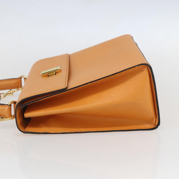 CELINE Hand Bag Leather 2way Orange Gold Auth 157260