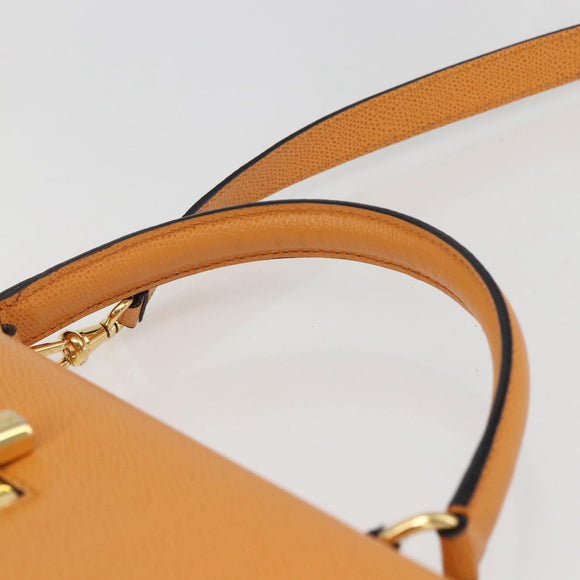 CELINE Hand Bag Leather 2way Orange Gold Auth 157260